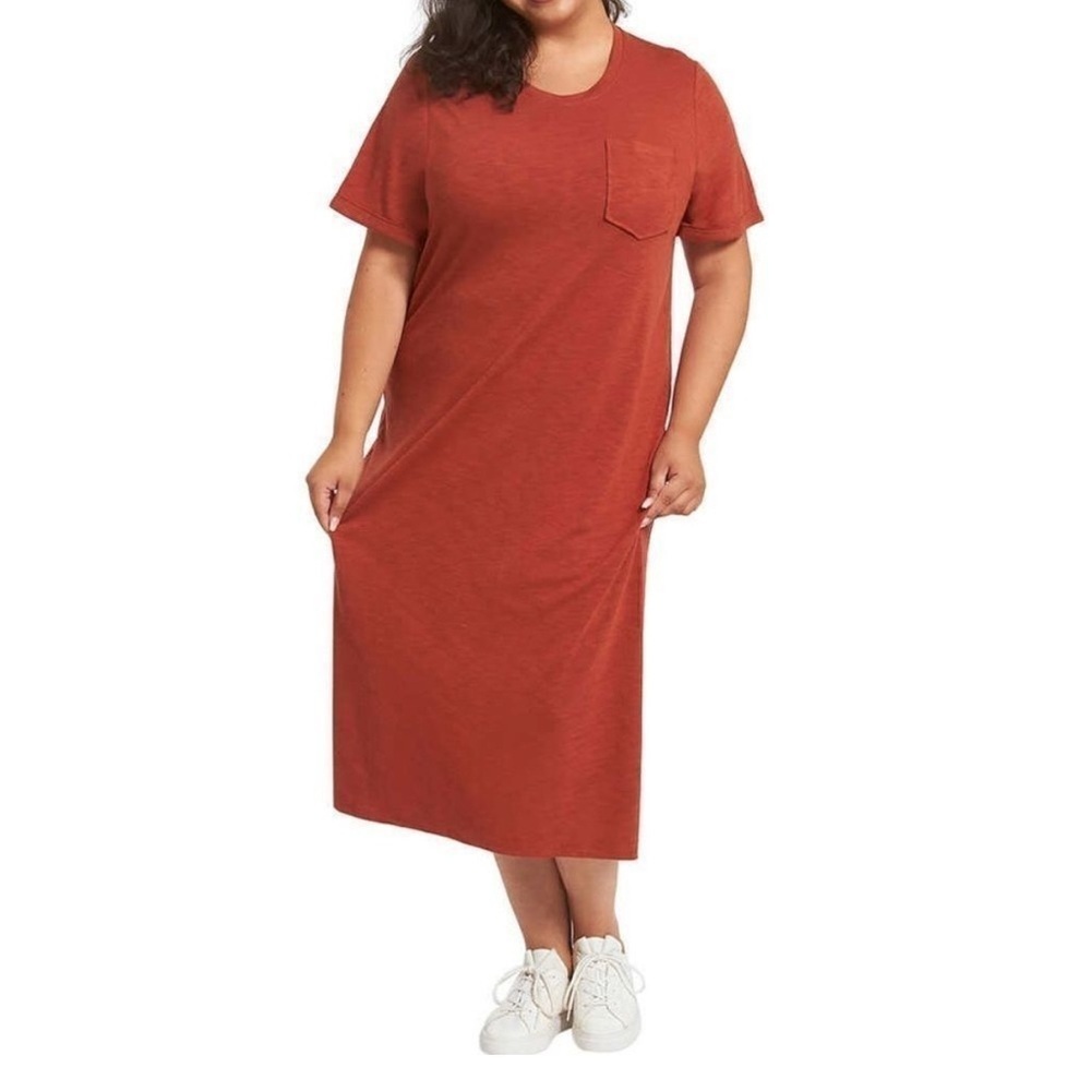 Jessica Simpson Rust T-Shirt Midi Dress Size Small | Casual Pocket Tee Dress